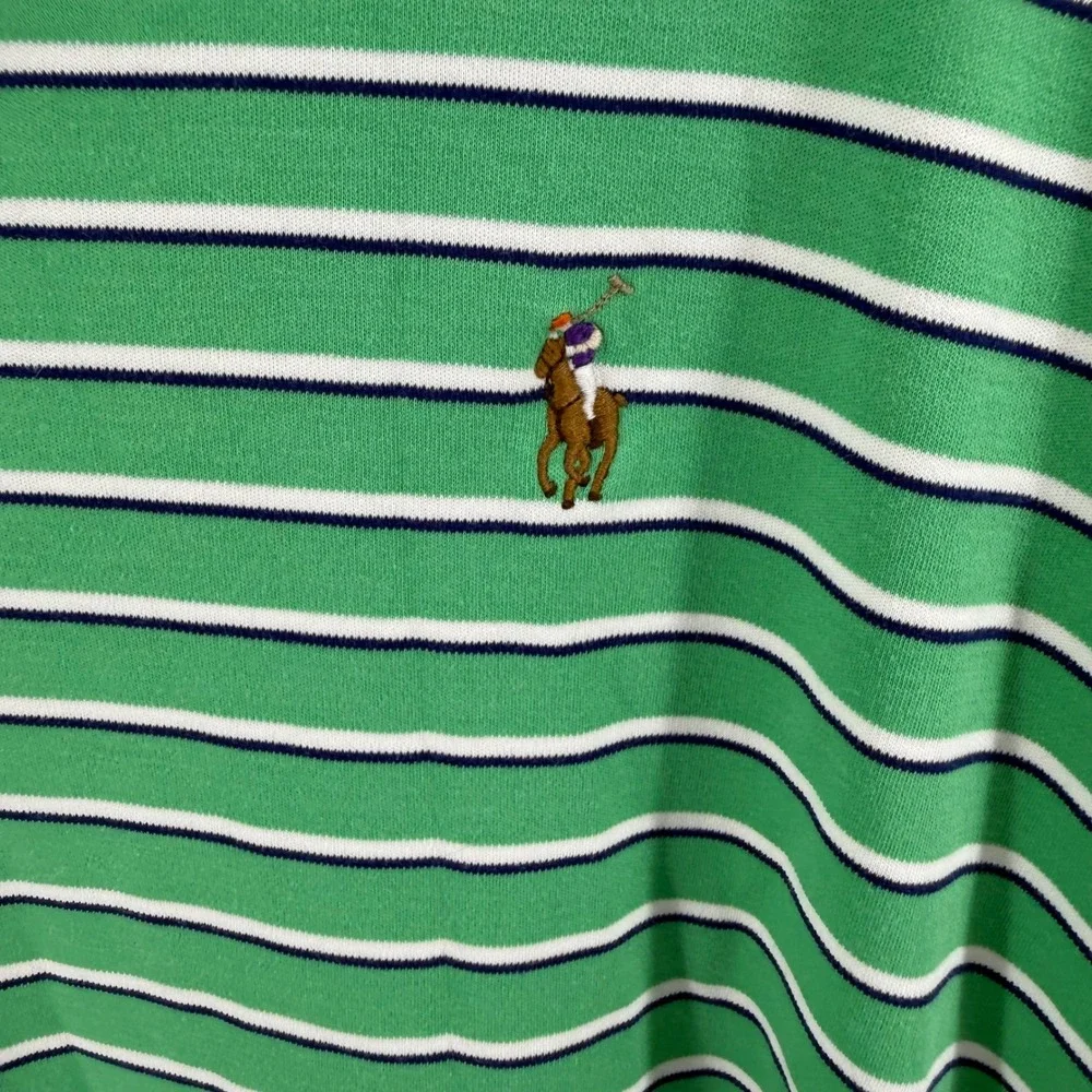 Polo Ralph Lauren Mens XXL Green Striped Pima Soft Touch Short Sleeve Polo Shirt